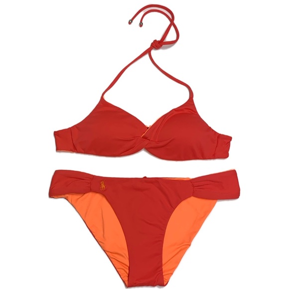 POLO Ralph Lauren Orange and Red Reversible Bikini - Picture 2 of 16